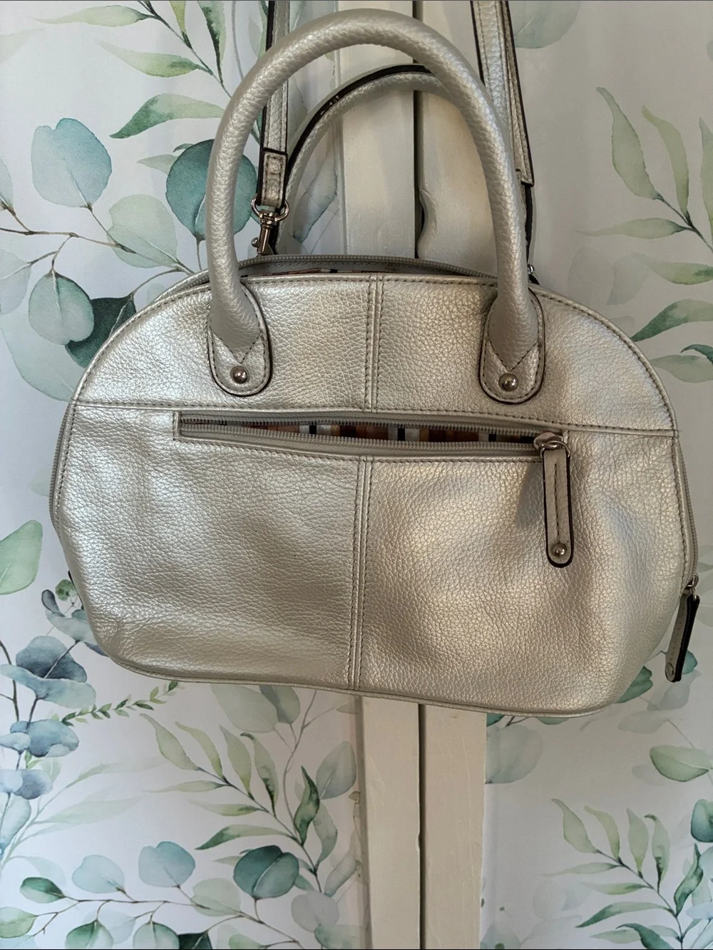 Tignanello Metallic Silver Dome Satchel with Tassel